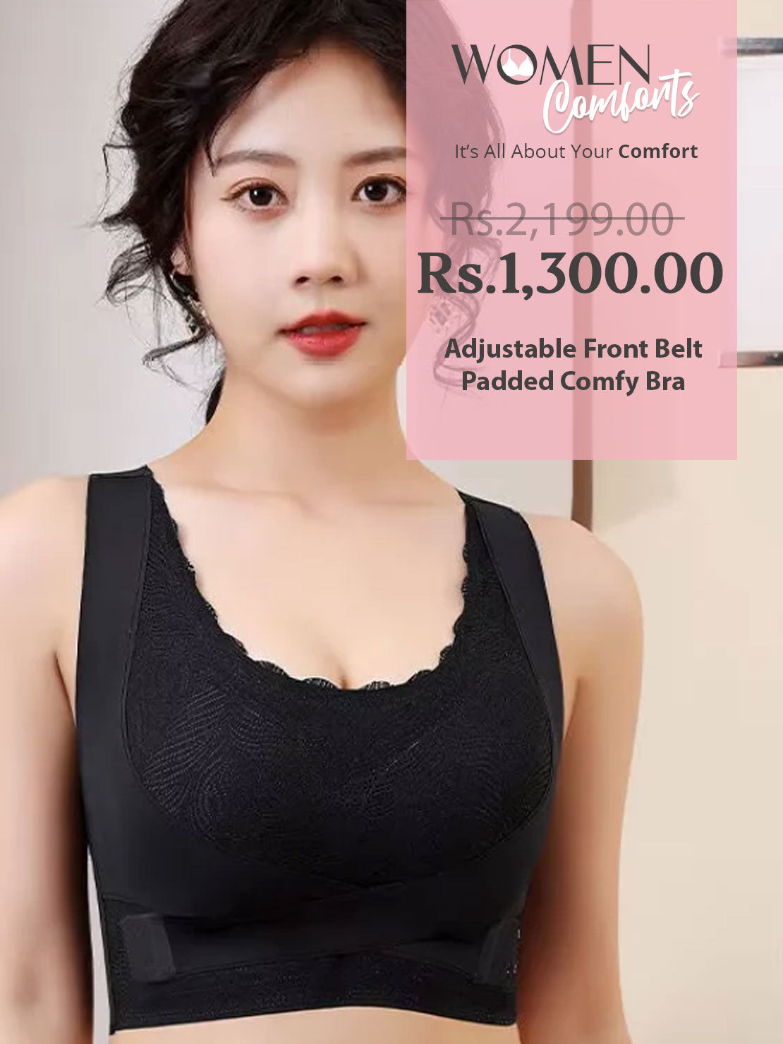 Adjustable Front Belt Padded Comfy Bra