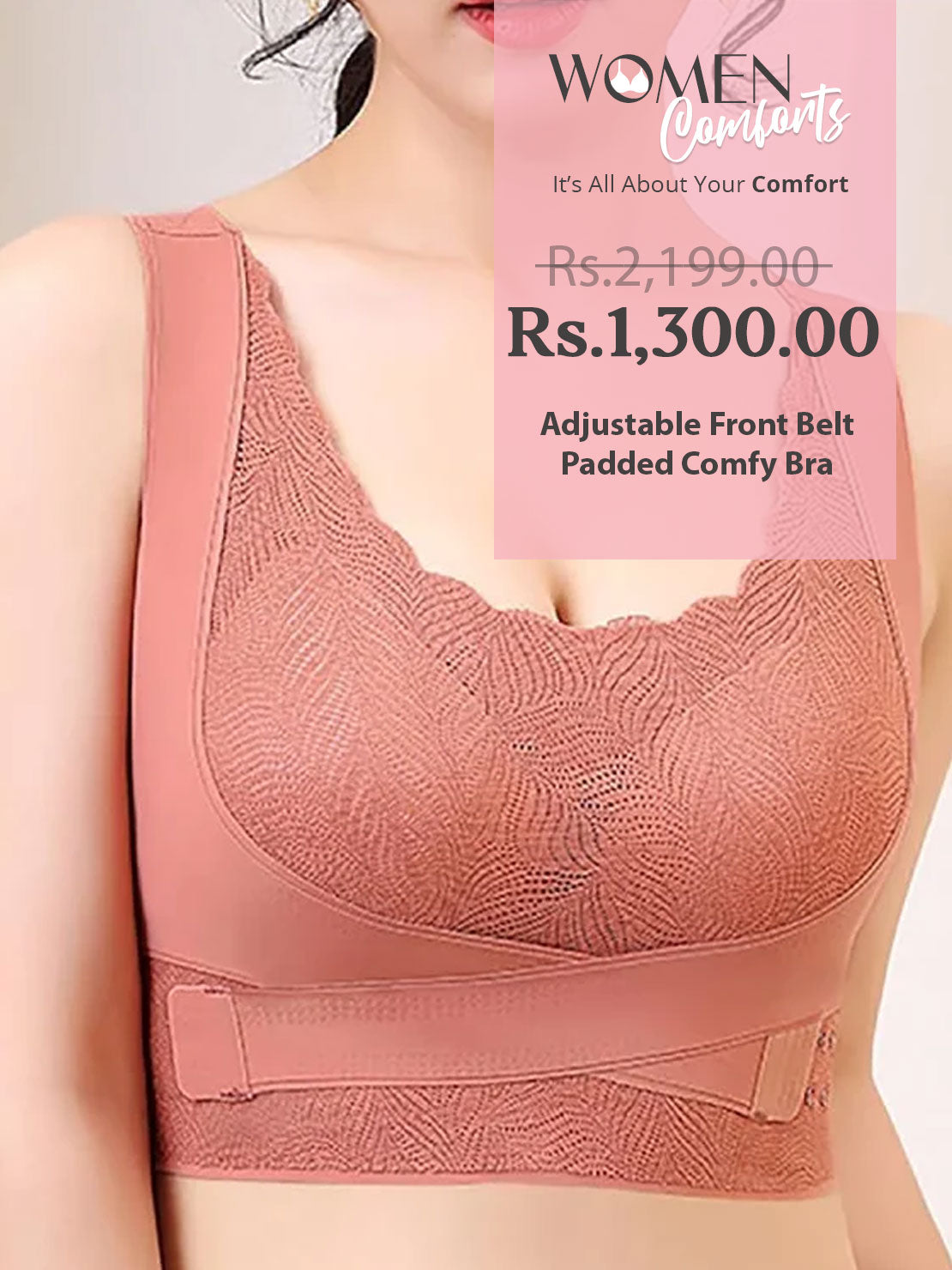 Adjustable Front Belt Padded Comfy Bra