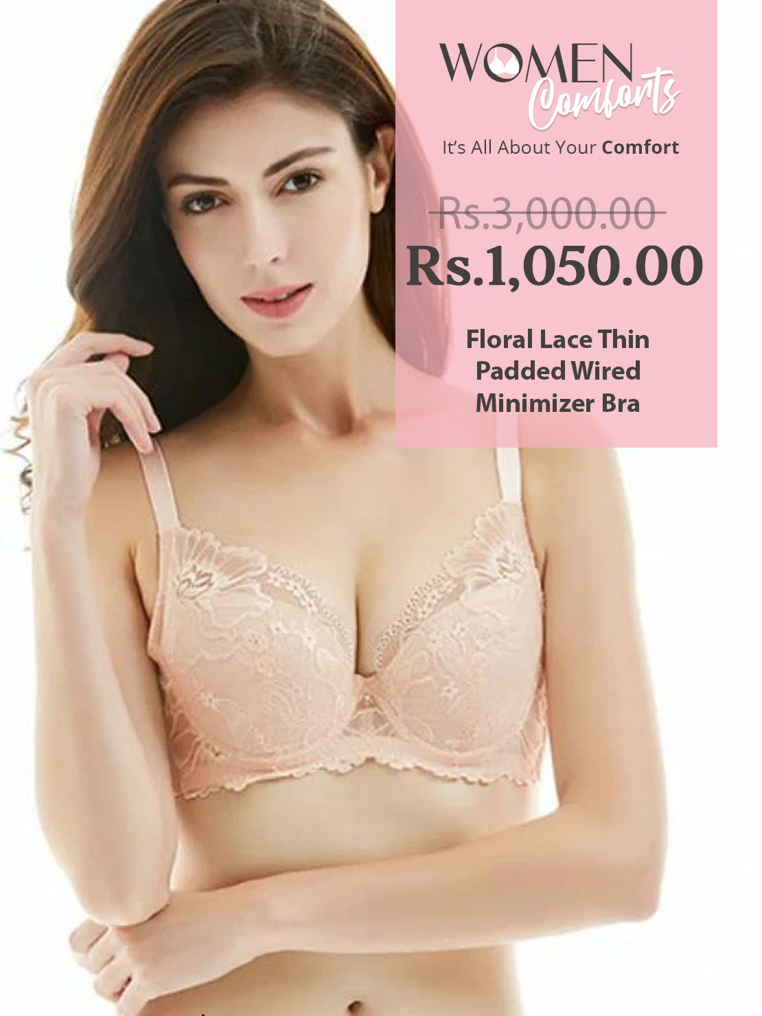 Floral Lace Thin Padded Wired Minimizer Bra