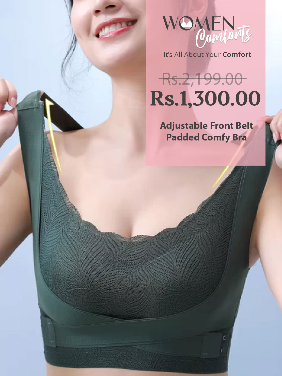 Adjustable Front Belt Padded Comfy Bra