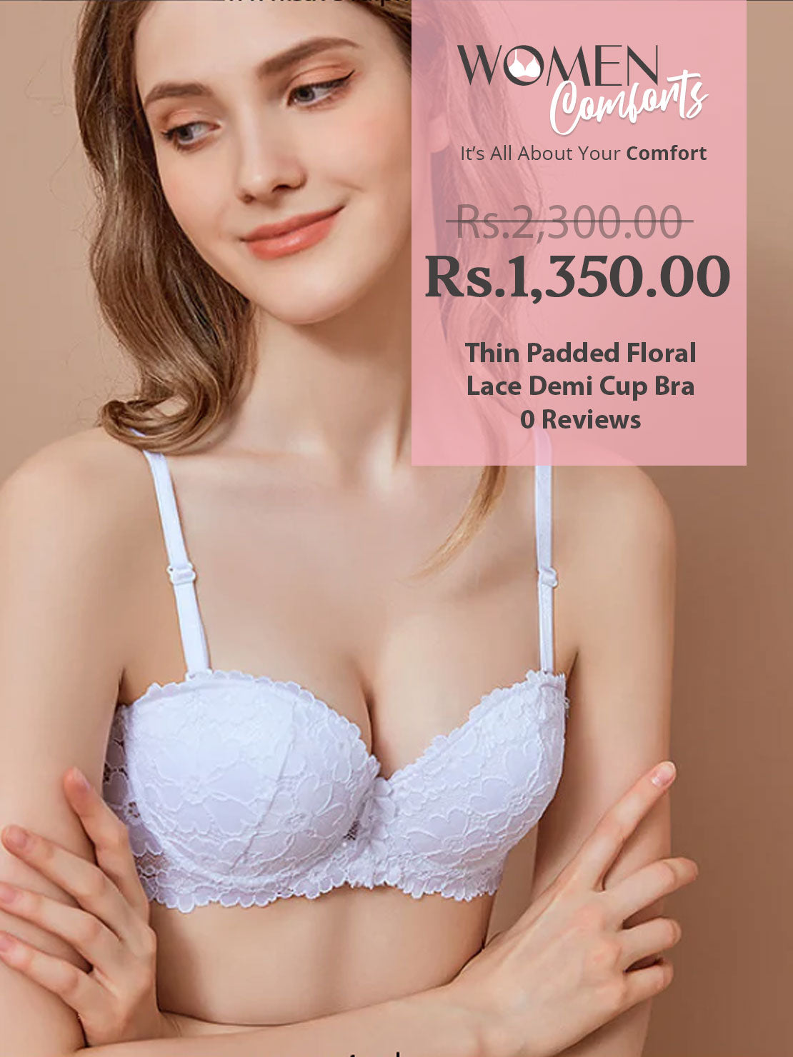 Thin Padded Floral Lace Demi Cup Bra