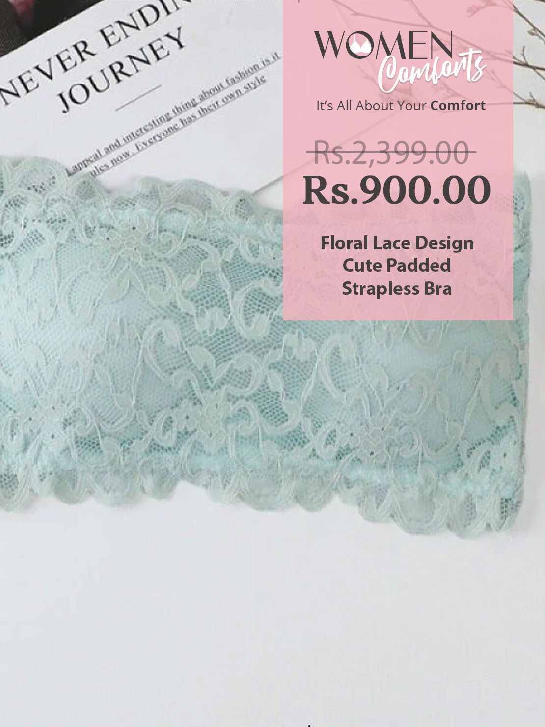 Floral Lace Design Cute Padded Strapless Bra