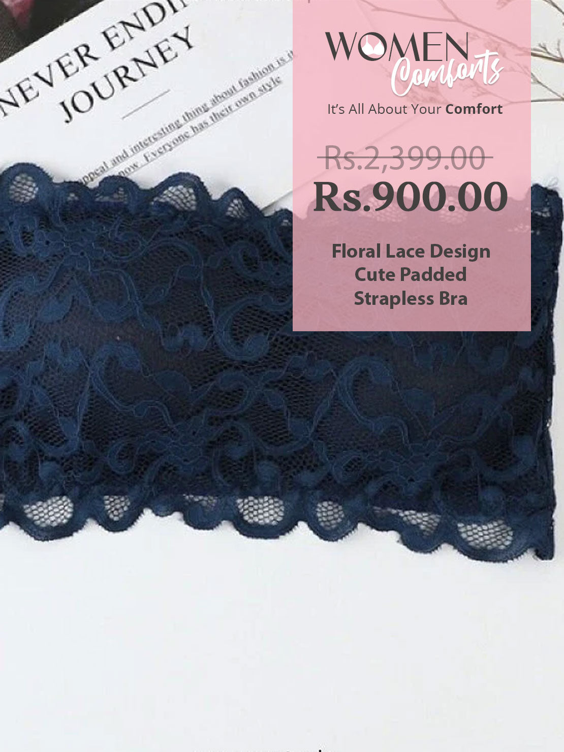 Floral Lace Design Cute Padded Strapless Bra