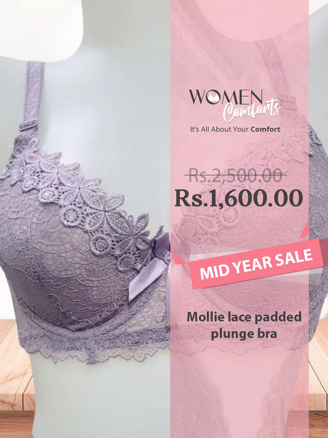 Mollie lace padded plunge bra