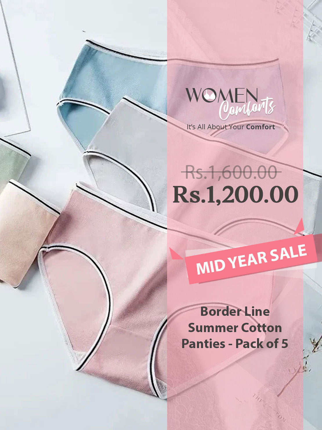 Border Line Summer Cotton Panties - Pack of 5