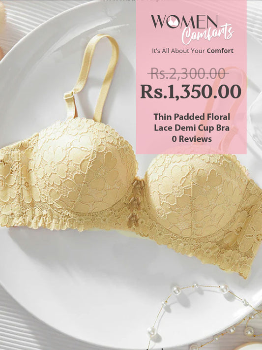Thin Padded Floral Lace Demi Cup Bra
