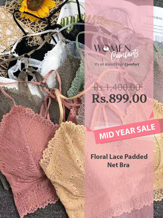 Floral Lace Padded Net Bra - 308