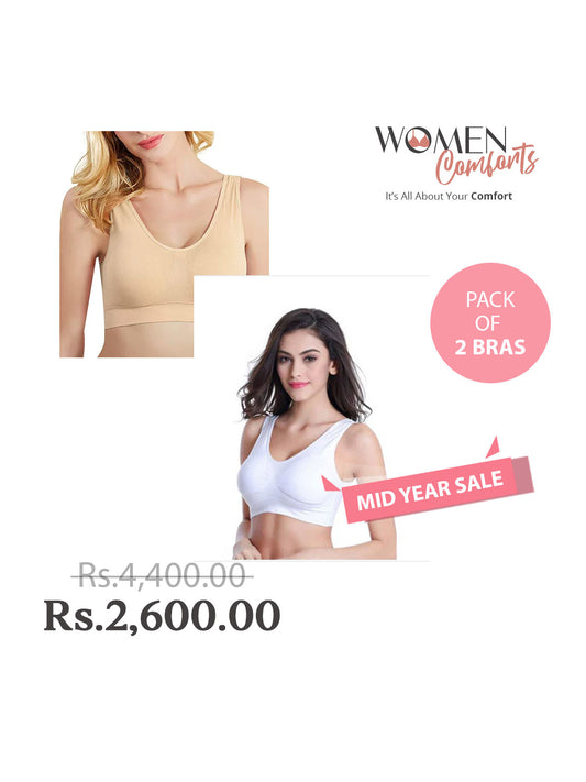 Women's Synthetic Seamless Lightly Padded Hot Air Bra, Non Wired-Pack of 2