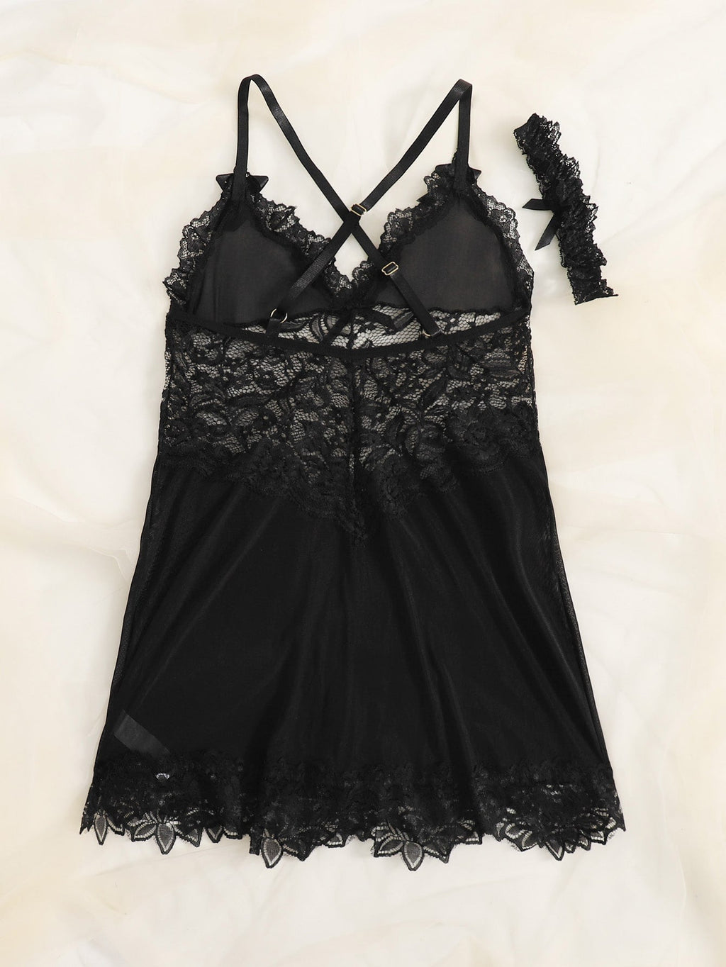 2PC Deep V Floral Lace Nighty - 423