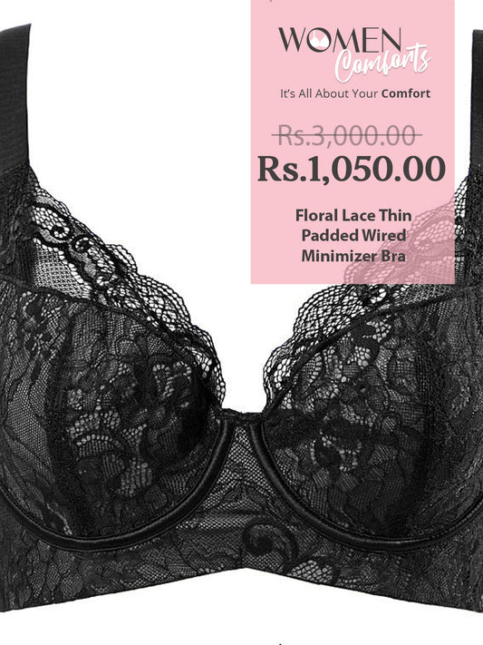 Floral Lace Thin Padded Wired Minimizer Bra
