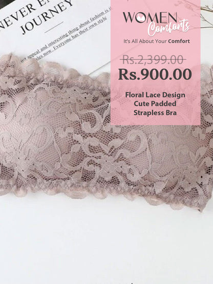Floral Lace Design Cute Padded Strapless Bra