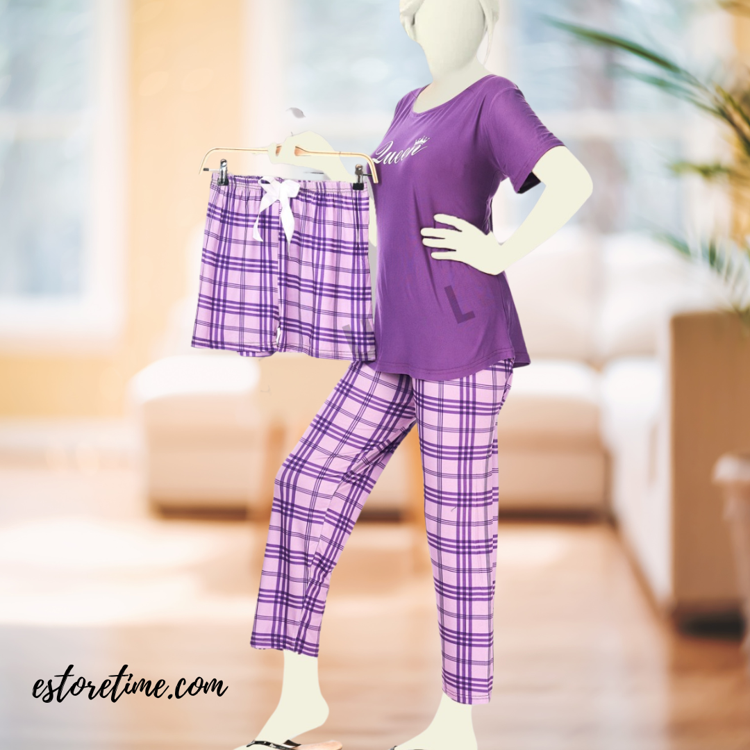 Queen Striped 3-Piece Nightwear Set – Comfort & Style in One!