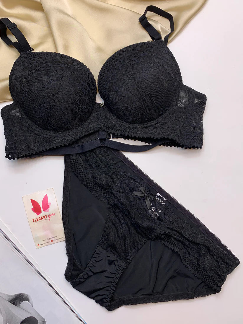 Bridal Lace Pattern Padded Pushup Wire Bra & Matching Underwear (001)