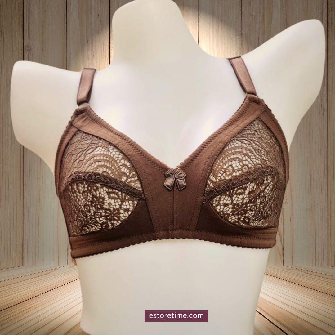 Floral Lace Cotton Net Bra - 2050