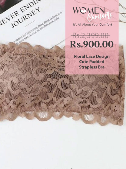 Floral Lace Design Cute Padded Strapless Bra