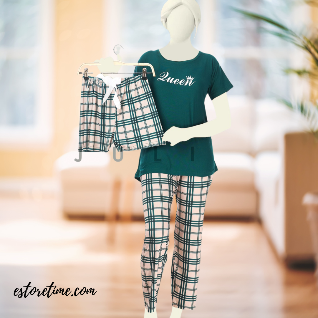 Queen Striped 3-Piece Nightwear Set – Comfort & Style in One!