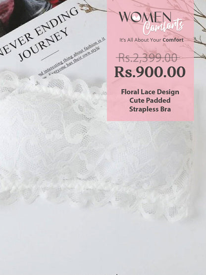 Floral Lace Design Cute Padded Strapless Bra