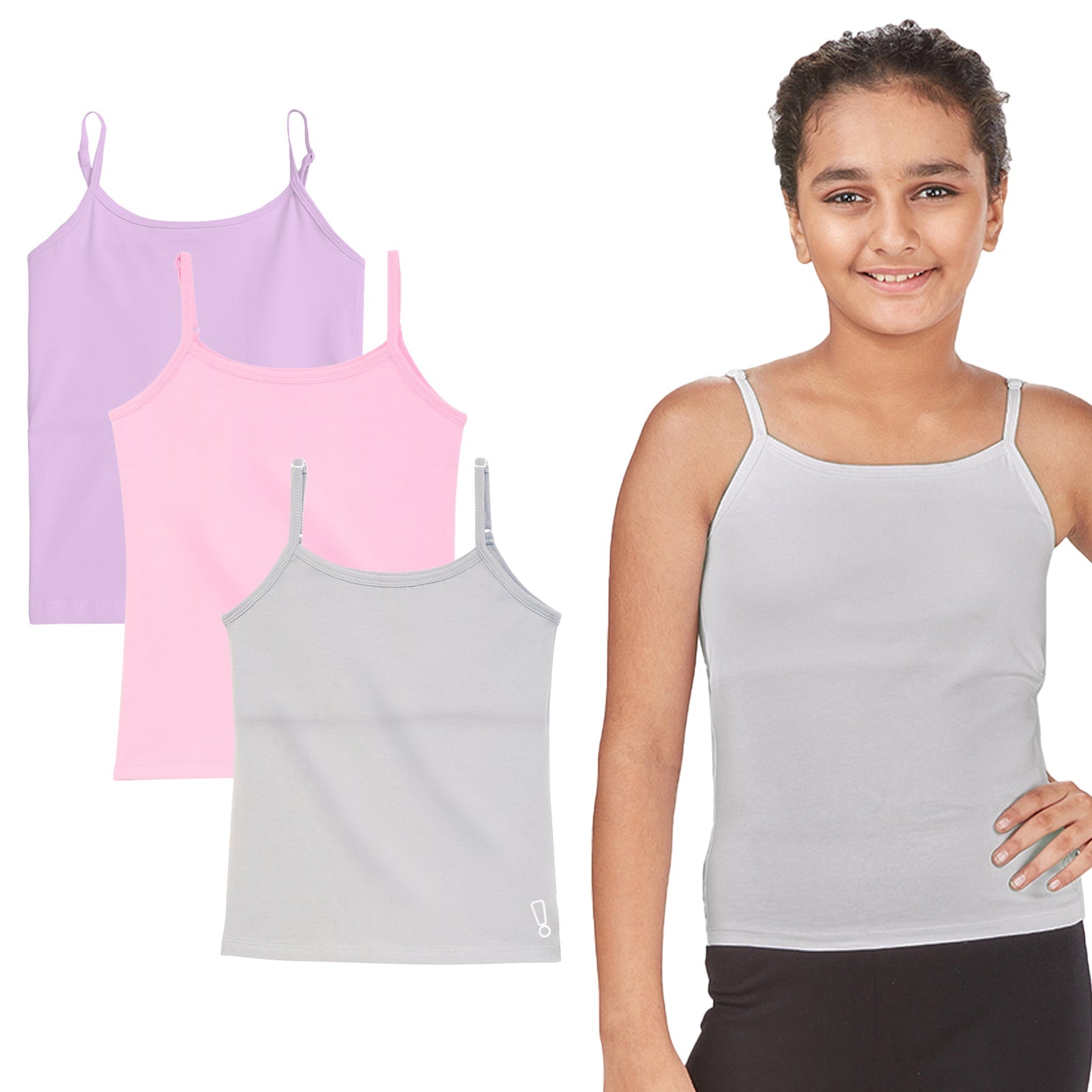 Grey, lavender & Baby Pink 3-Pack Padded Camisoles