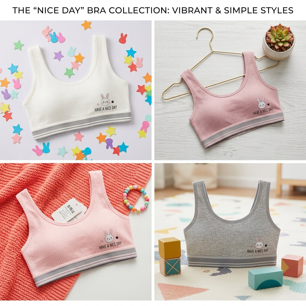 Soft Cotton Training Bra for Girls – Seamless Sports Crop Top with Cute Bunny Print