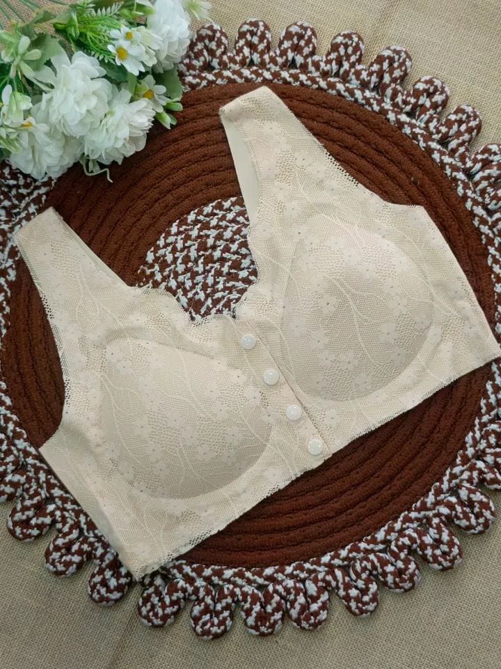 Front Closure Lace Comfort Bra | Wireless Push-Up Bra Free Size